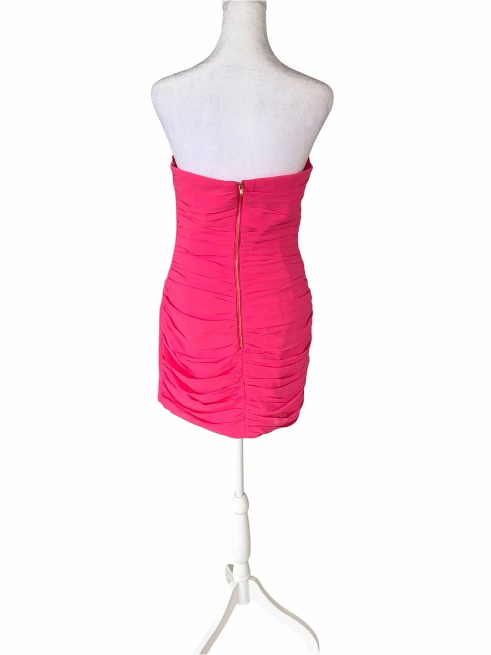 Strapless Ruched Wrap Mini Dress in Fuchsia Pink - Picture 4 of 5